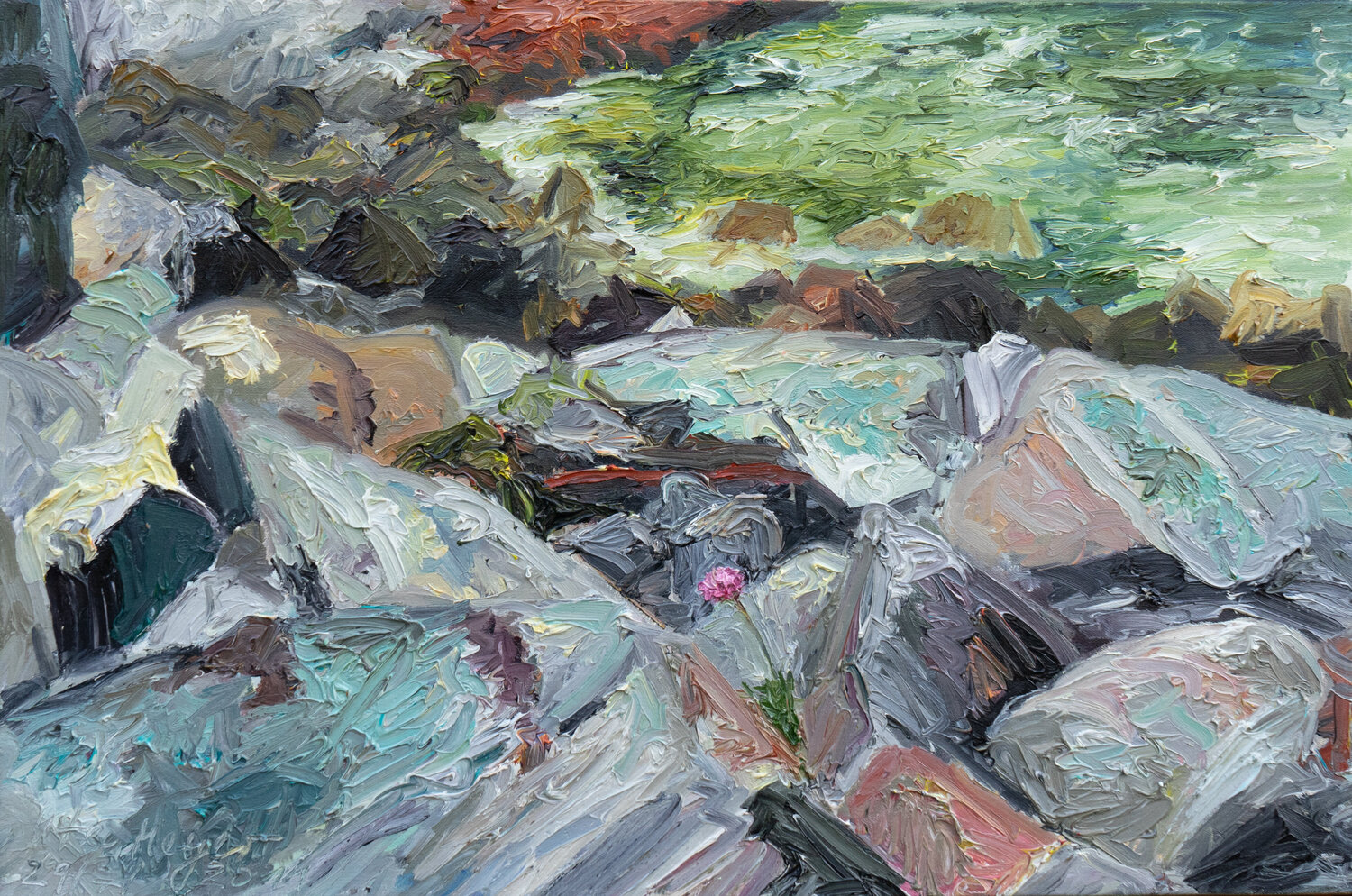 Strandnelke  zwischen den Felsen / Shetland Ute Meyer Originalgemälde zu verkaufen