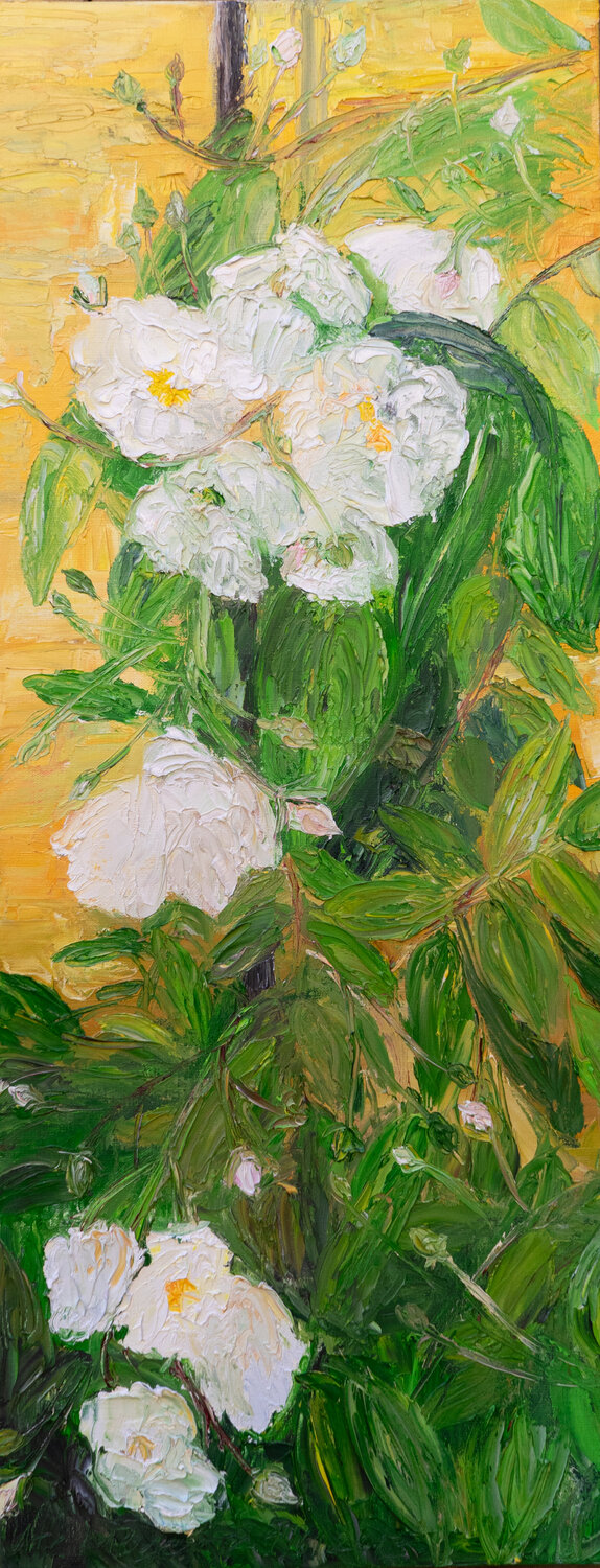 Rosen in der Sonne door Ute Meyer (2013) : Schilderij Olie op Canvas -  Singulart, image size:574x1500