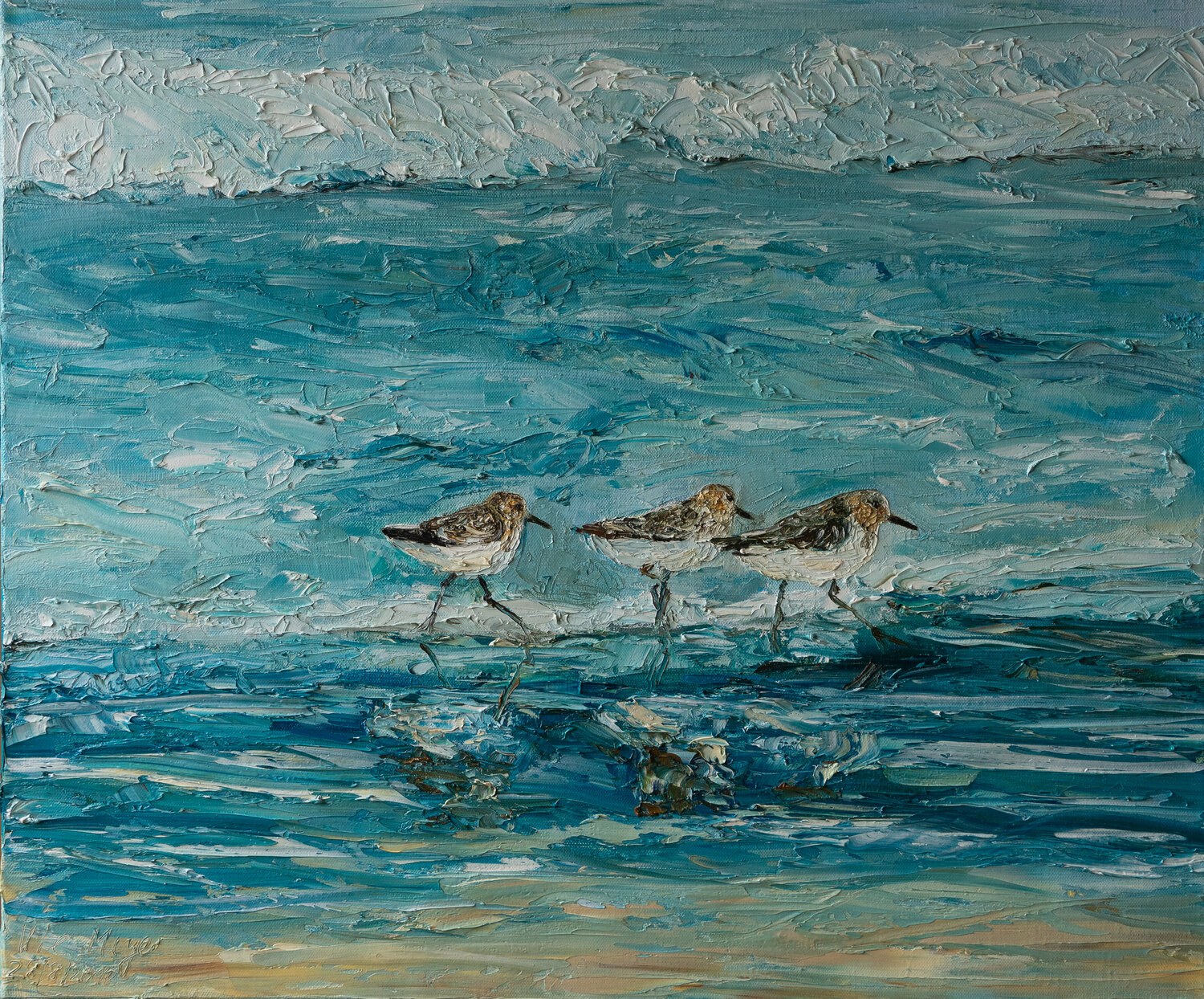 Am Strand / drei Sanderlinge Ute Meyer