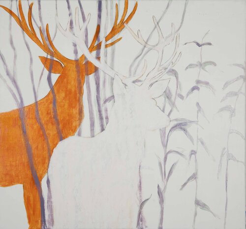 Cerfs d'hiver par Jean-René Moeschler, Peinture en vente sur Singulart