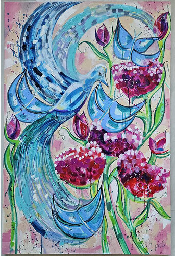 Bird in summer di Laura Vizbule, Pittura in vendita su Singulart