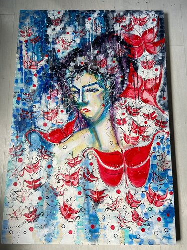 Buterflies rain van Laura Vizbule, Schilderij te koop op Singulart