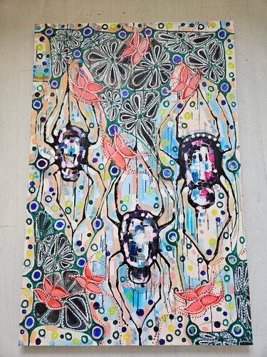 Butterflies and spiders von Laura Vizbule, Malerei kaufen auf Singulart