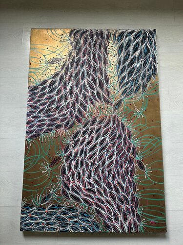 Golden network van Laura Vizbule, Schilderij te koop op Singulart