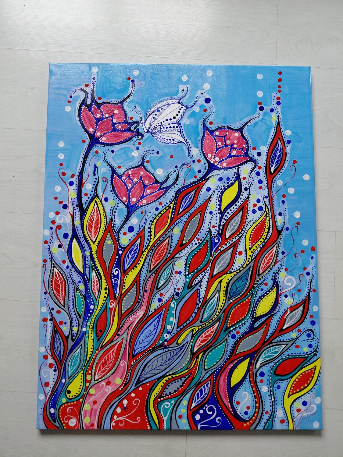 Butterfly in the spring Laura Vizbule Dipinto originale in vendita