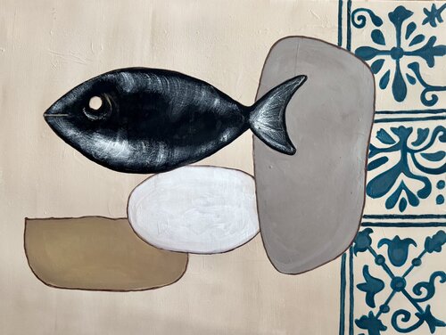 Three forms and a fish by Irene Haney, Painting for Sale on Singulart