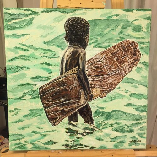 EL NIÑO SURFISTA van Damián Uriel Galharretborde, Schilderij te koop op Singulart