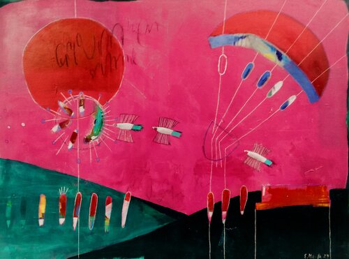 Diagram of a Landing/Diagramm einer Landung par Evelyn Marschall-Gebhard, Peinture en vente sur Singulart