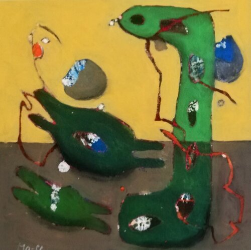 Begegnung der anderen Art / A different kind of encounter van Evelyn Marschall-Gebhard, Schilderij te koop op Singulart