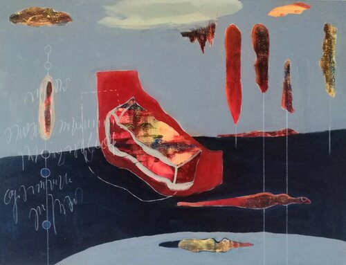 Notationen - Körper im Feld van Evelyn Marschall-Gebhard, Schilderij te koop op Singulart