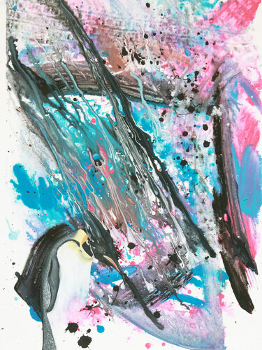 Pinguin im Schneesturm par Susanne Sokoll, Peinture en vente sur Singulart