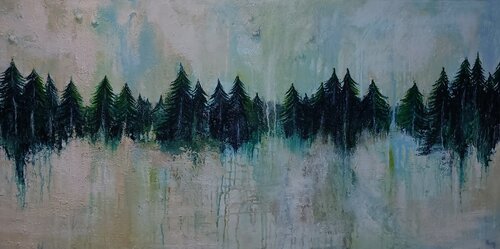 Tannenwald I mit Bergkristall par Marina Burgenmeister, Peinture en vente sur Singulart