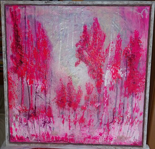 Leuchtender Wald mit Rosenquarz und Bergkristall von Marina Burgenmeister, Malerei kaufen auf Singulart