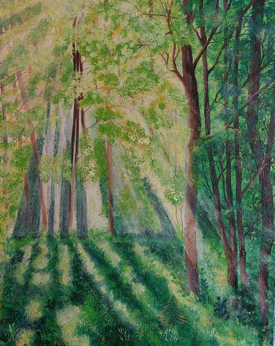 Waldpoesie mit Bergkristall van Marina Burgenmeister, Schilderij te koop op Singulart