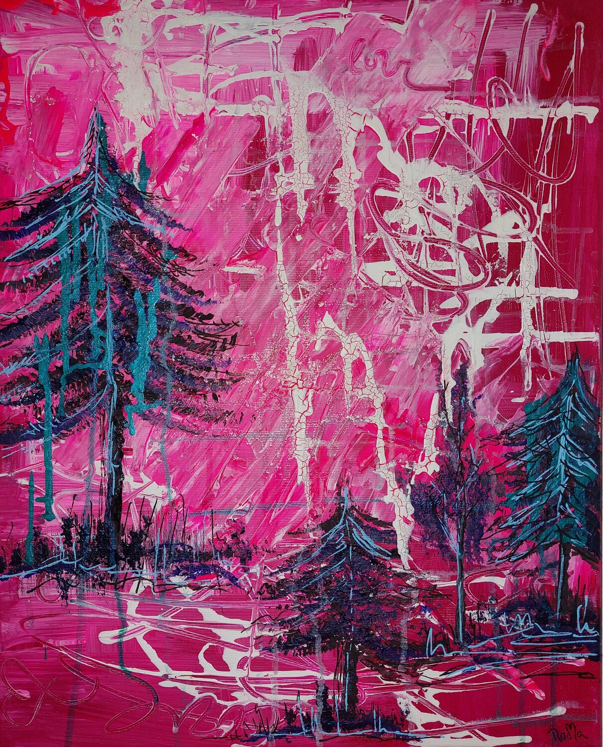 Pink Wood Marina Burgenmeister Originalgemälde zu verkaufen