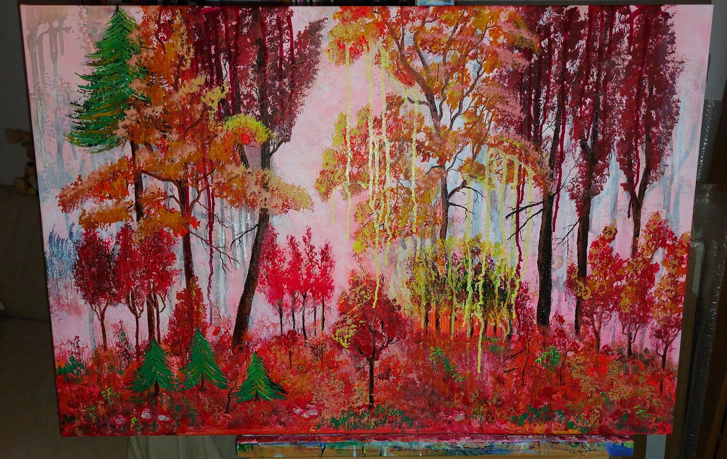 Herbstwald mit Rosenquarz Marina Burgenmeister Originalgemälde zu verkaufen