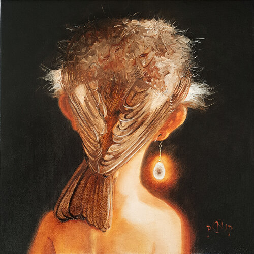 Girl with a egg earring van Naty Pop, Schilderij te koop op Singulart