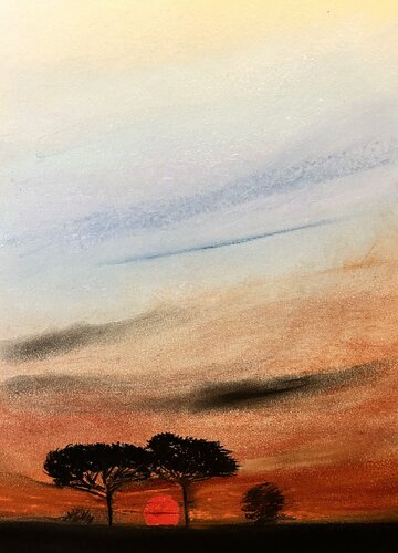 Tramonto - Templi di Paestum di Sonja Kalmanfi, Pittura in vendita su Singulart