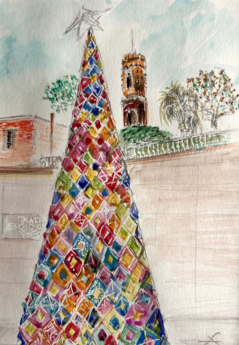 Albero di Natale tradizionale von Sonja Kalmanfi, Malerei kaufen auf Singulart