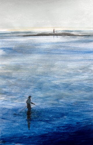 Ora blu - Il silenzio a Punta Licosa di Sonja Kalmanfi, Pittura in vendita su Singulart