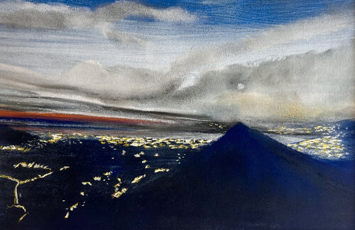Vista sulla Costiera Amalfitana e sul Golfo di Salerno - da Trentinara von Sonja Kalmanfi, Malerei kaufen auf Singulart
