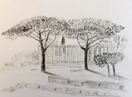 Athena - Templi di Paestum - Reiseskizze van Sonja Kalmanfi, Schilderij te koop op Singulart