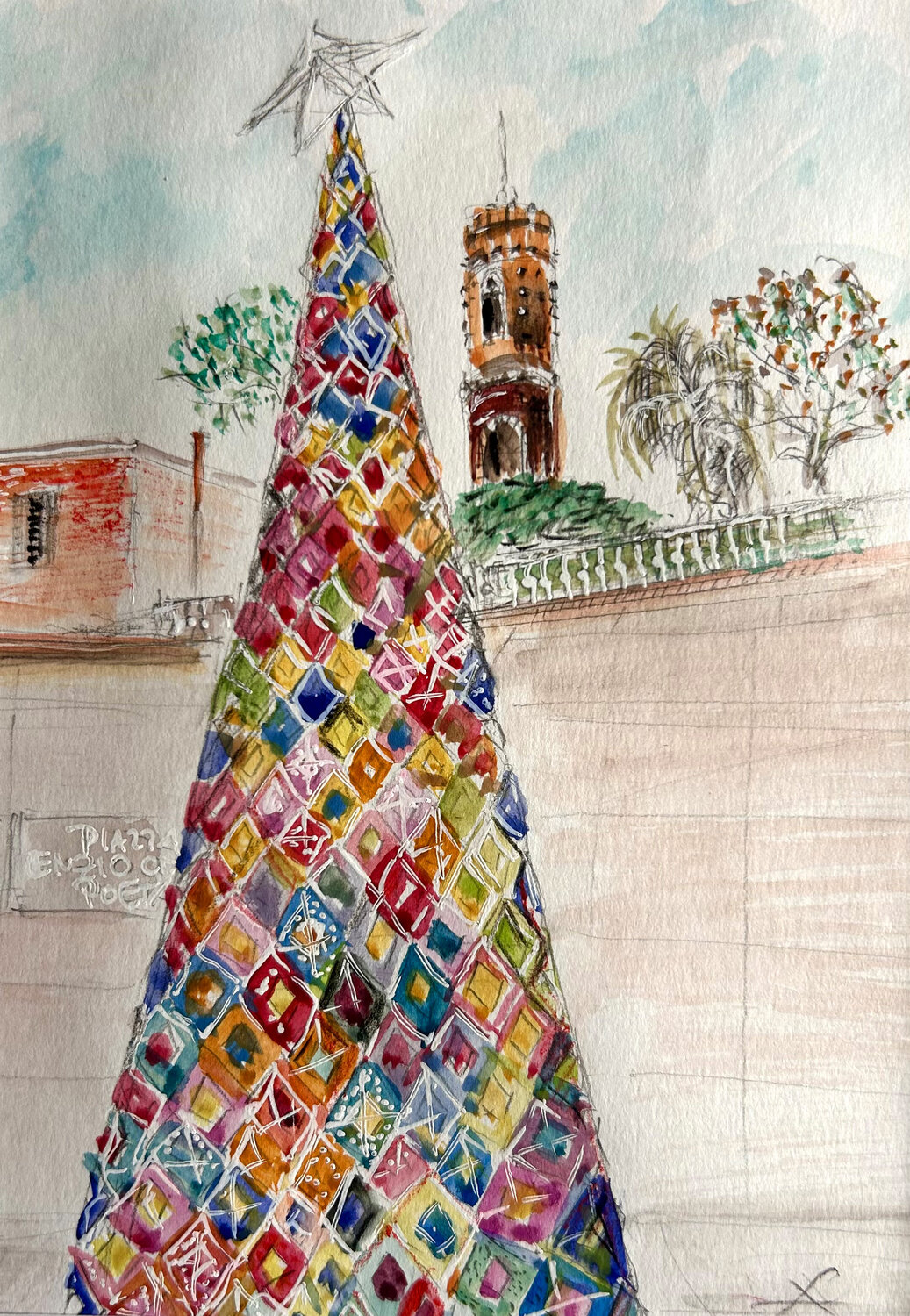 Albero di Natale tradizionale Sonja Kalmanfi Originalgemälde zu verkaufen