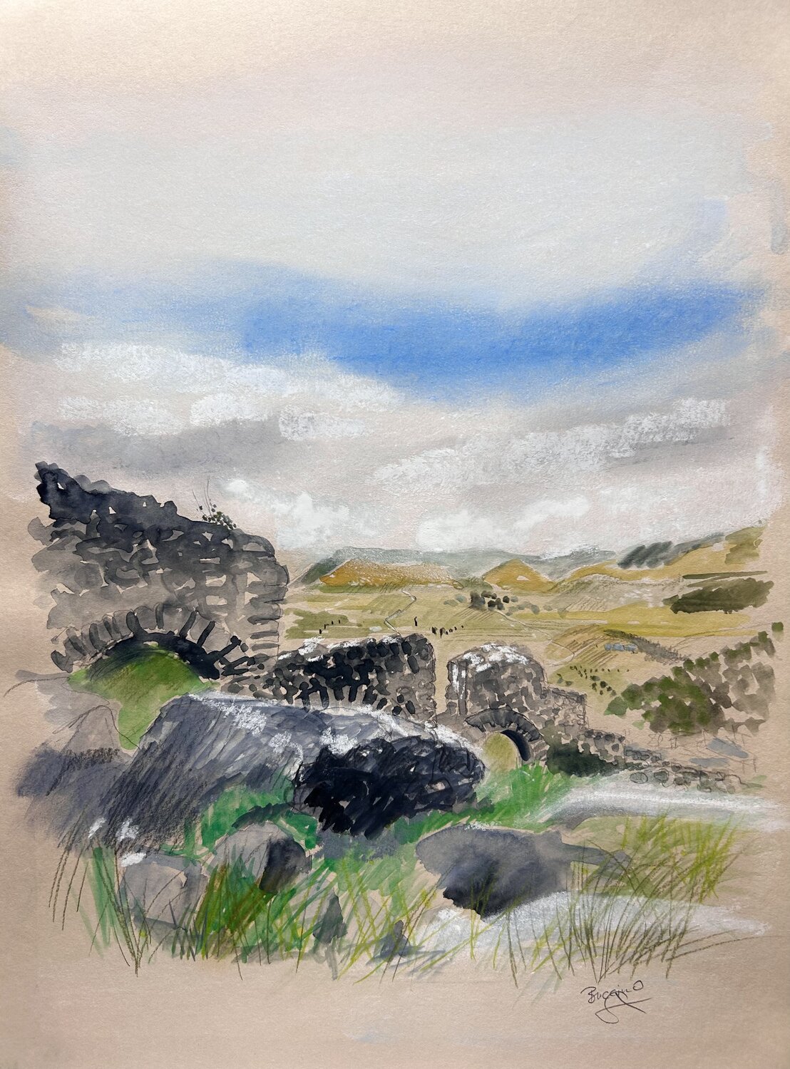 Buccino - Expansive Landscape Sonja Kalmanfi Dipinto originale in vendita