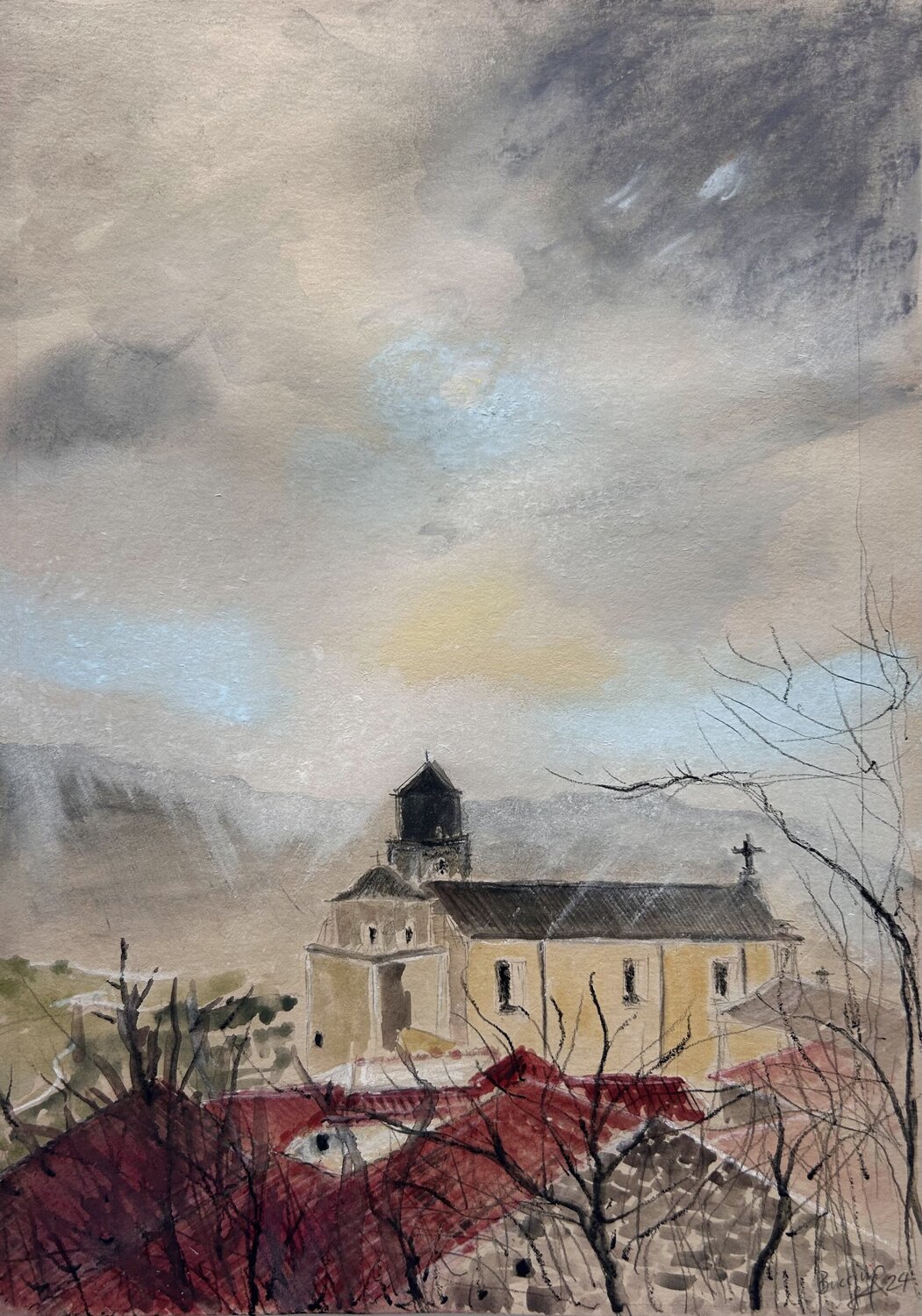 Chiesa - Buccino Sonja Kalmanfi Dipinto originale in vendita