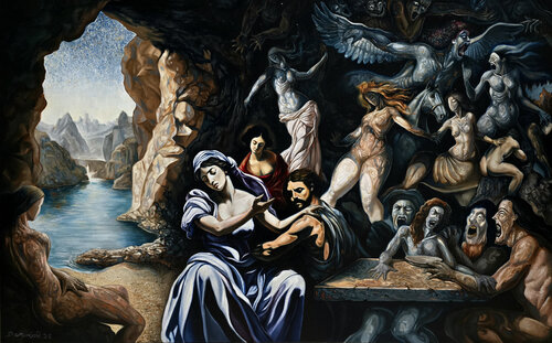 The deception from the Virgin of the Rocks van Darwin Leon, Schilderij te koop op Singulart