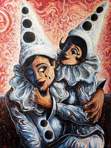 The Pierrots van Darwin Leon, Schilderij te koop op Singulart