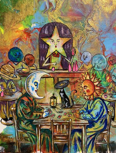 Jugadores de cartas par Goretti Chavira, Peinture en vente sur Singulart