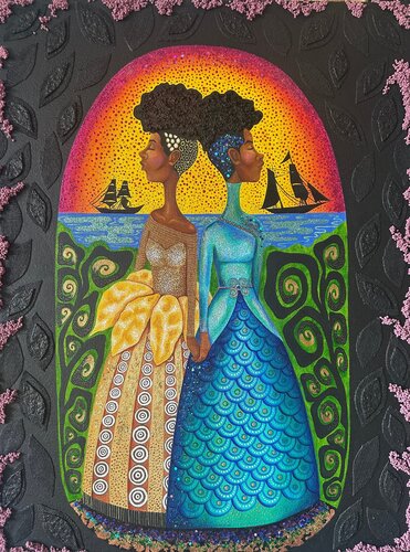 Yemaya & Oshun: The Shoreline Between Worlds di Ashley Joi, Pittura in vendita su Singulart