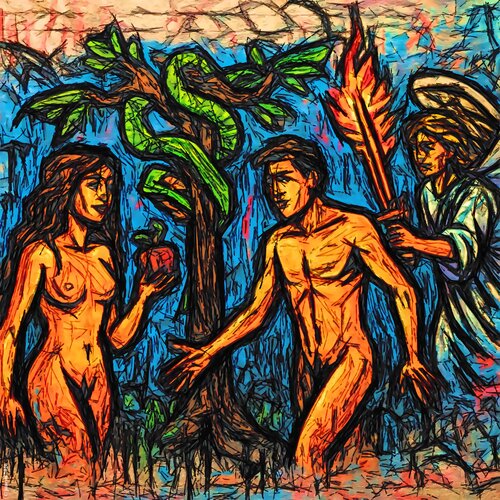 EVA REICHT ADAM DEN APFEL von JOACHIM ARNO ZIEGENRÜCKER (JOARNO), Druck kaufen auf Singulart