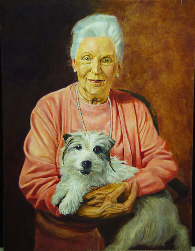 An old lady and her dog de David Kingham, Pintura a la venta en Singulart