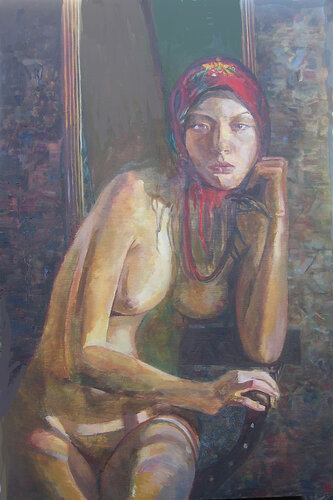 Girl with a red headscarf by David Kingham, Painting for Sale on Singulart