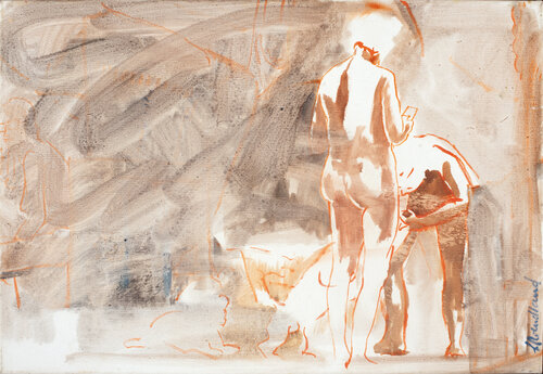 Ölskizze am Strand Sigurd Wendland