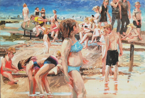 Kinder baden in Aarhus von Sigurd Wendland, Malerei kaufen auf Singulart
