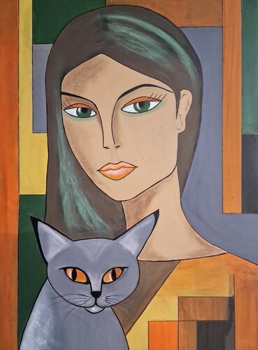 Die Katzenfrau van Lydia Baunach, Schilderij te koop op Singulart