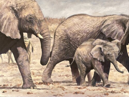 Elefanten in der Wüste van Philipp Schomaker, Schilderij te koop op Singulart
