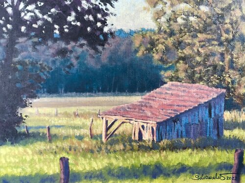 Weideschuppen im Abendlicht de Philipp Schomaker, Pintura a la venta en Singulart