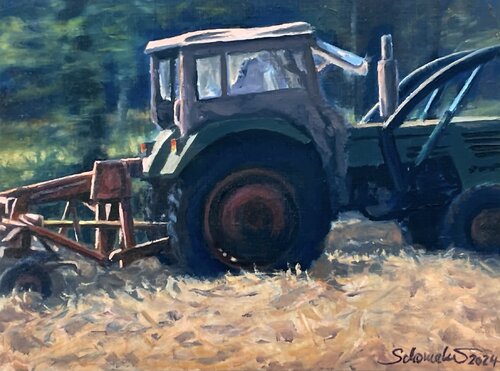 Alter Deutz-Traktor beim Heuwenden von Philipp Schomaker, Malerei kaufen auf Singulart
