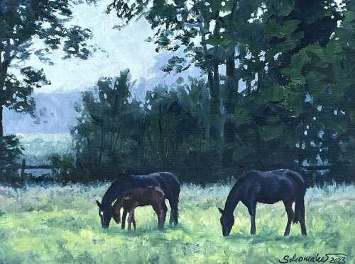 Pferde auf der Weide de Philipp Schomaker, Pintura a la venta en Singulart