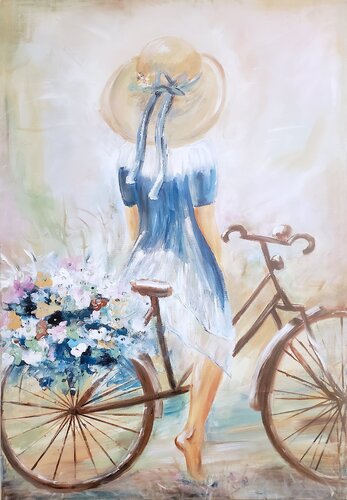 Die Frau auf dem Fahrrad by Carolin Giesa, Painting for Sale on Singulart