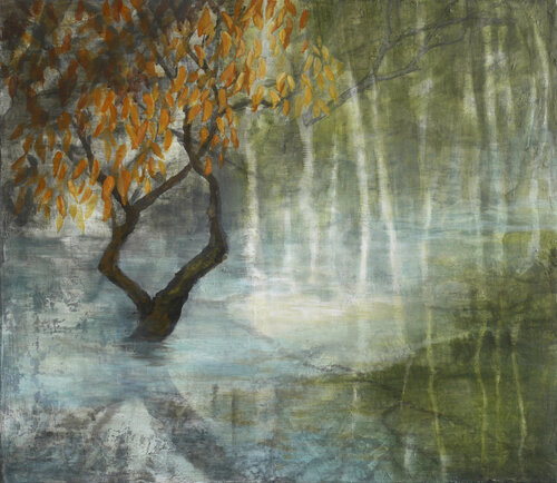 Waldsee- goldene Blätter van Tanja Robisch, Schilderij te koop op Singulart