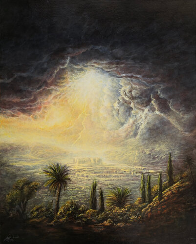 Ruins Before the Storm – Dramatic Landscape Painting di Alla Ostrovsky, Pittura in vendita su Singulart