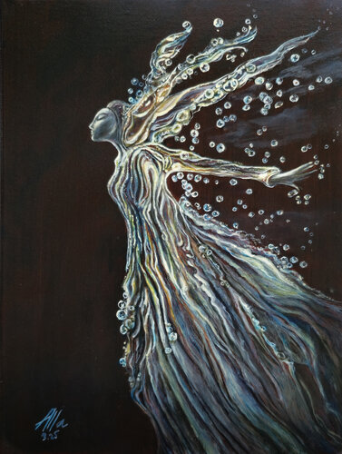 Water Spirit – Flowing Female Figure in Motion di Alla Ostrovsky, Pittura in vendita su Singulart