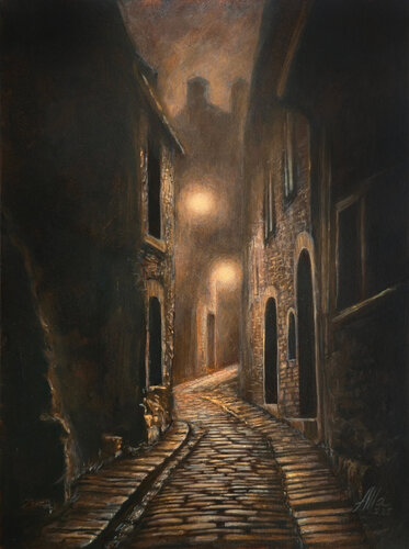The Inner Light of the Alley di Alla Ostrovsky, Pittura in vendita su Singulart