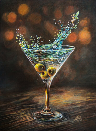 Fairy Waves in a Martini Glass by Alla Ostrovsky, Painting for Sale on Singulart