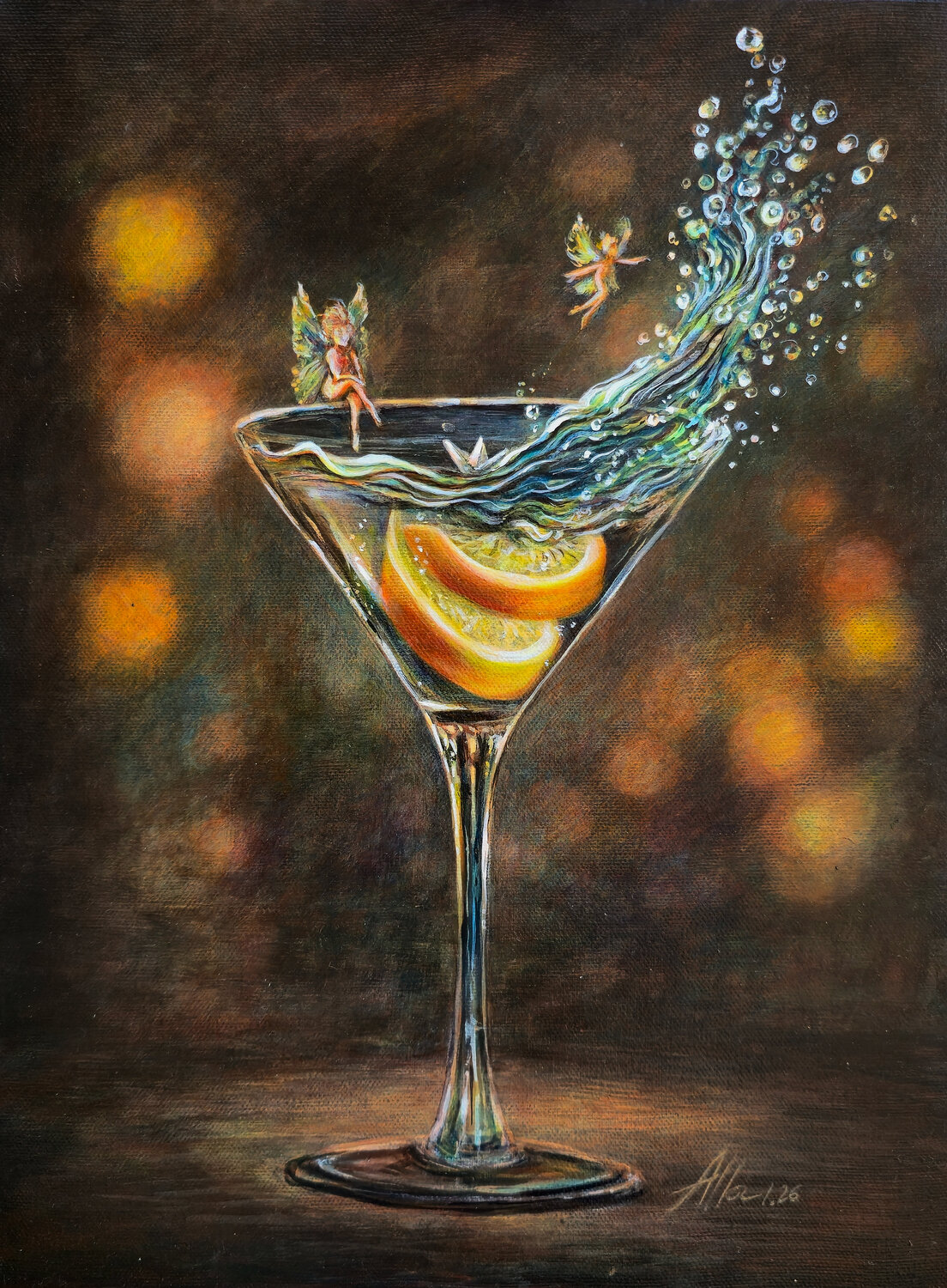 Martini Dreams: A Fairy's Voyage Alla Ostrovsky Dipinto originale in vendita